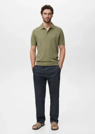 Geripptes Strick-Poloshirt