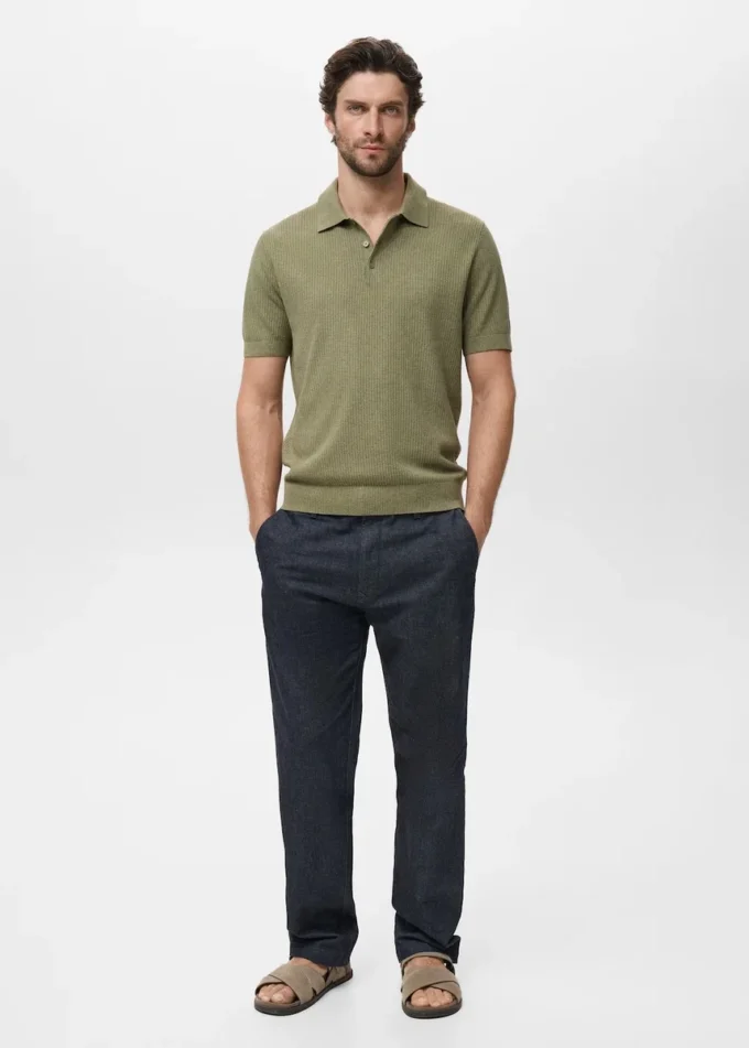 Geripptes Strick-Poloshirt Geripptes Strick-Poloshirt
