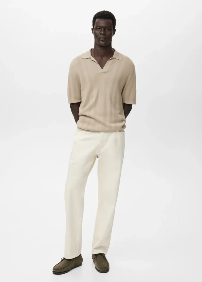 Geripptes Strick-Poloshirt Geripptes Strick-Poloshirt