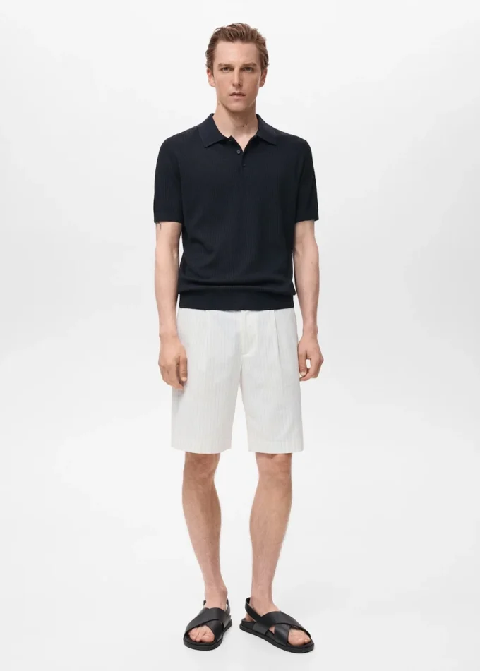 Geripptes Strick-Poloshirt