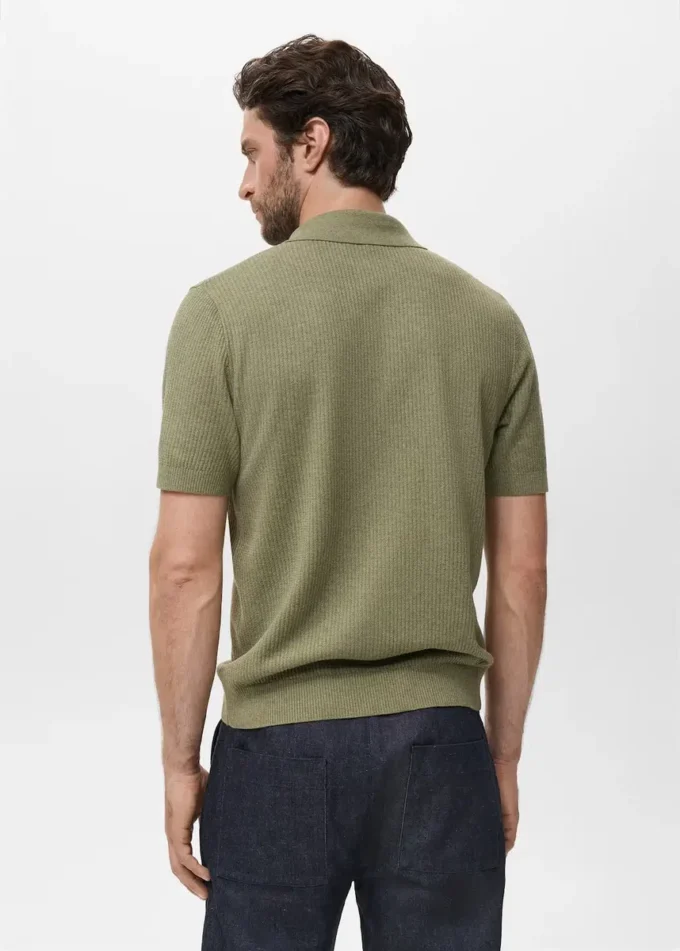 Geripptes Strick-Poloshirt Geripptes Strick-Poloshirt