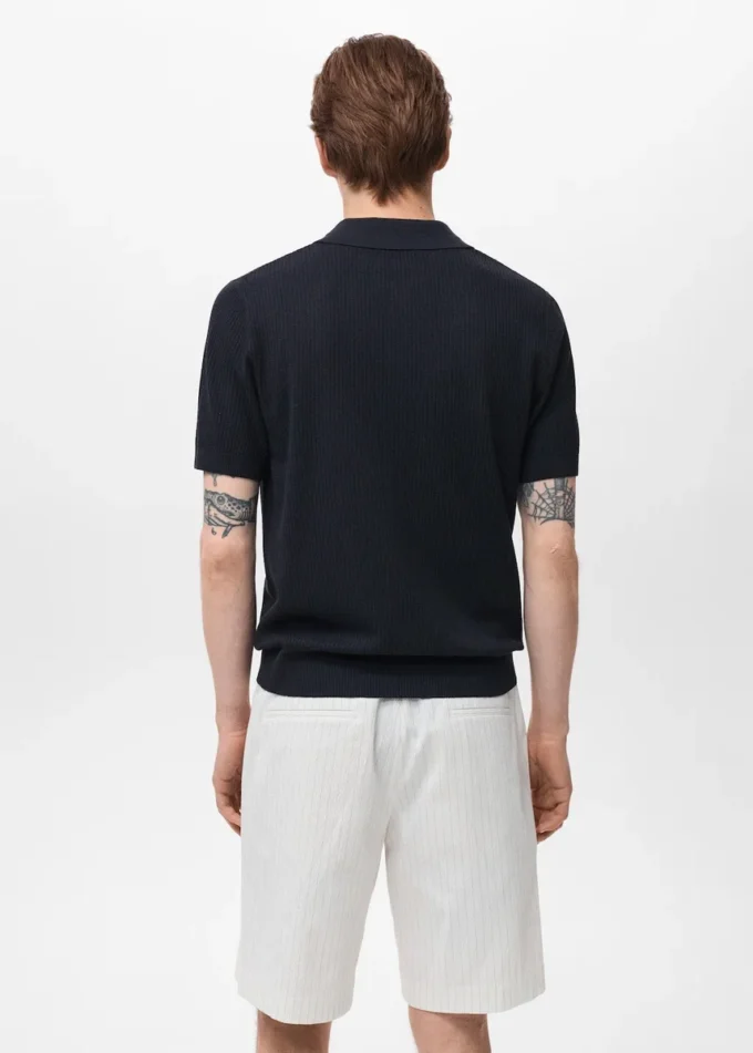 Geripptes Strick-Poloshirt