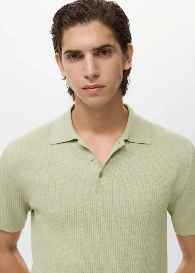 Geripptes Strick-Poloshirt Geripptes Strick-Poloshirt