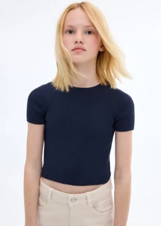 Geripptes Strick-T-Shirt