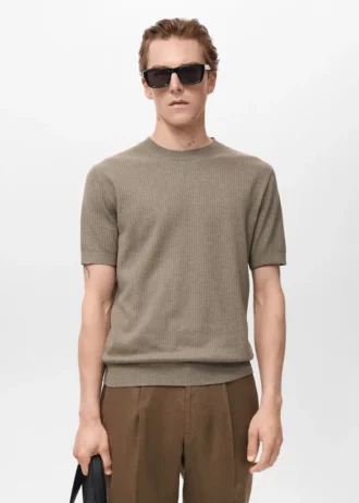 Geripptes Strick-T-Shirt