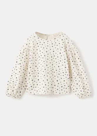 Geripptes T-Shirt mit Blumenmuster