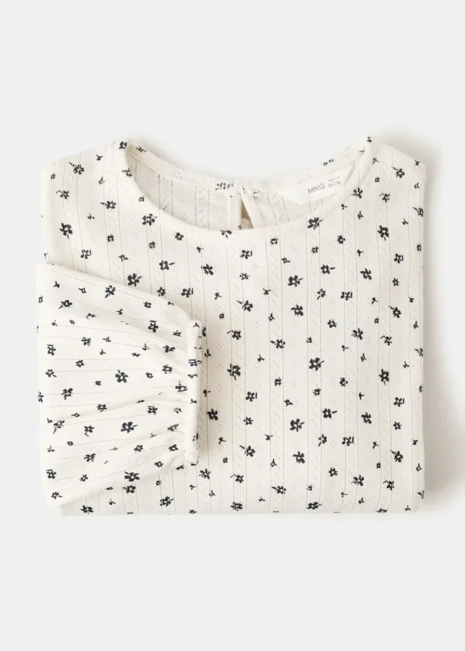 Geripptes T-Shirt mit Blumenmuster Geripptes T-Shirt mit Blumenmuster