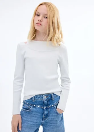 Geripptes T-Shirt mit Cut-outs