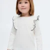 Geripptes T-Shirt mit Rüschen Geripptes T-Shirt mit Rüschen