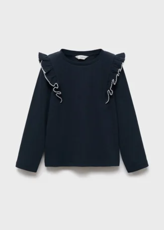 Geripptes T-Shirt mit Rüschen