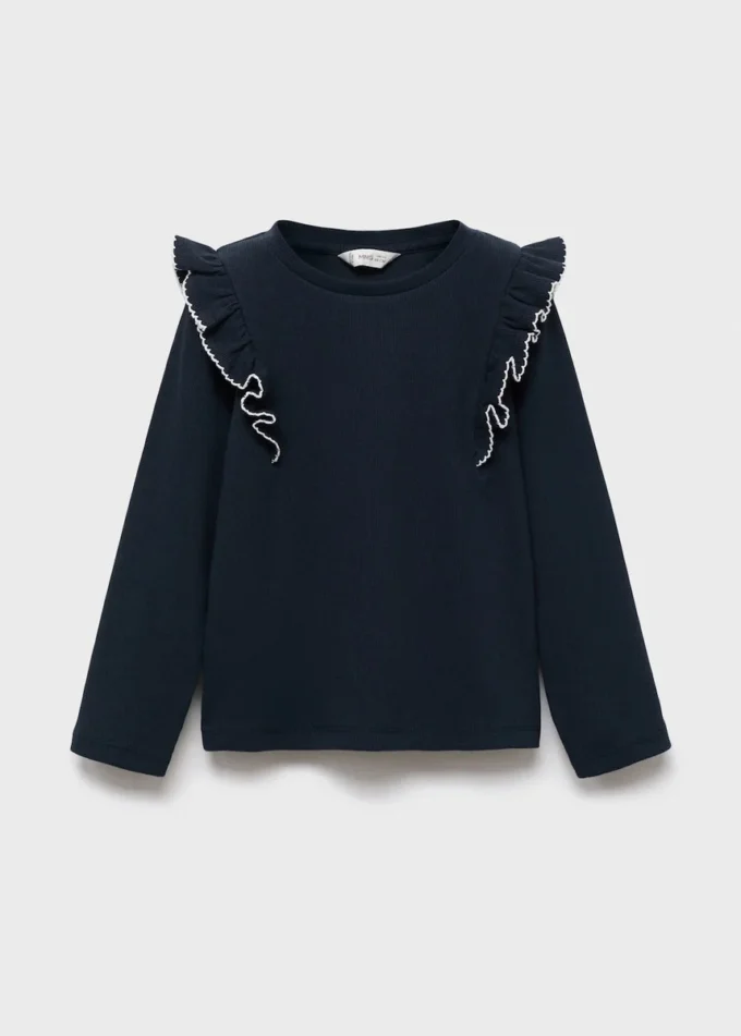 Geripptes T-Shirt mit Rüschen Geripptes T-Shirt mit Rüschen