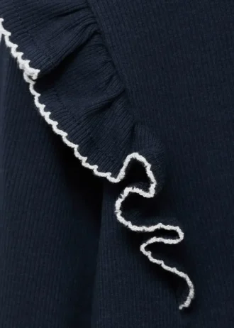 Geripptes T-Shirt mit Rüschen