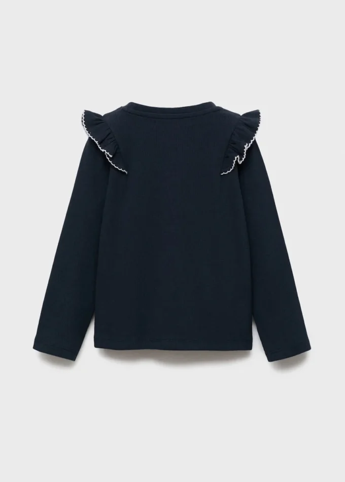 Geripptes T-Shirt mit Rüschen Geripptes T-Shirt mit Rüschen