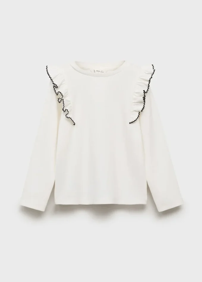 Geripptes T-Shirt mit Rüschen Geripptes T-Shirt mit Rüschen