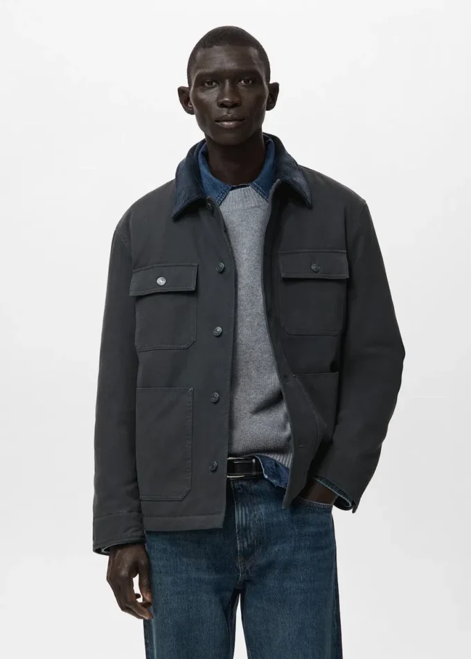 Gesteppte Jacke mit Cordkragen