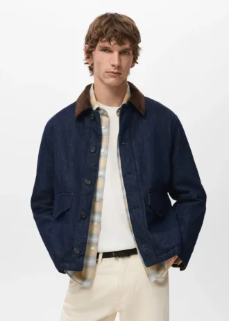 Gesteppte Jeansjacke mit Cordkragen