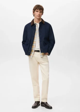 Gesteppte Jeansjacke mit Cordkragen