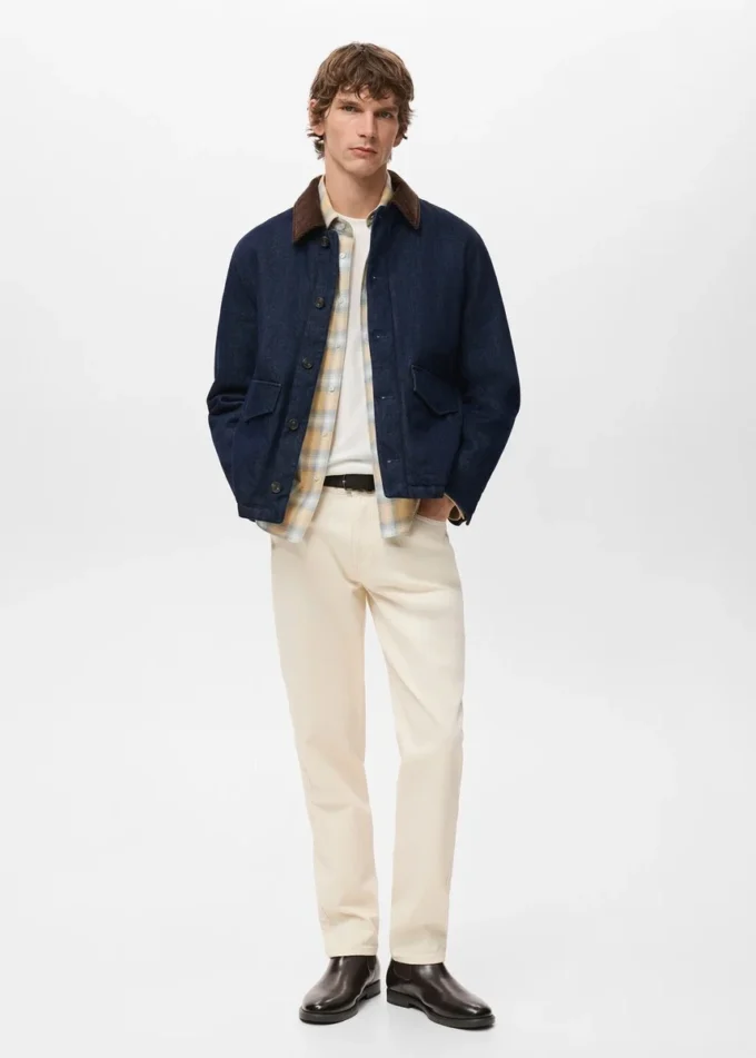 Gesteppte Jeansjacke mit Cordkragen Gesteppte Jeansjacke mit Cordkragen