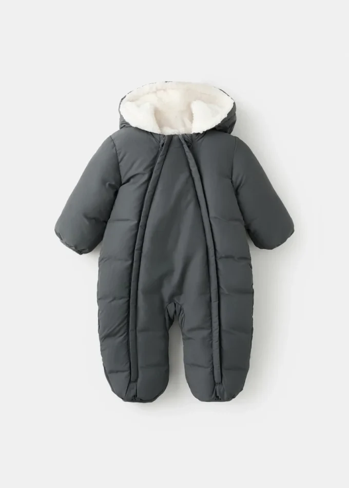 Gesteppter Hoodie mit Fellkapuze