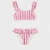 Gestreifter Bikini mit Rüschen