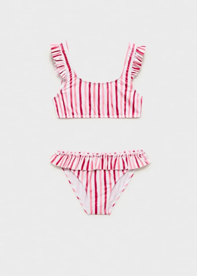 Gestreifter Bikini mit Rüschen