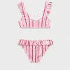 Gestreifter Bikini mit Rüschen