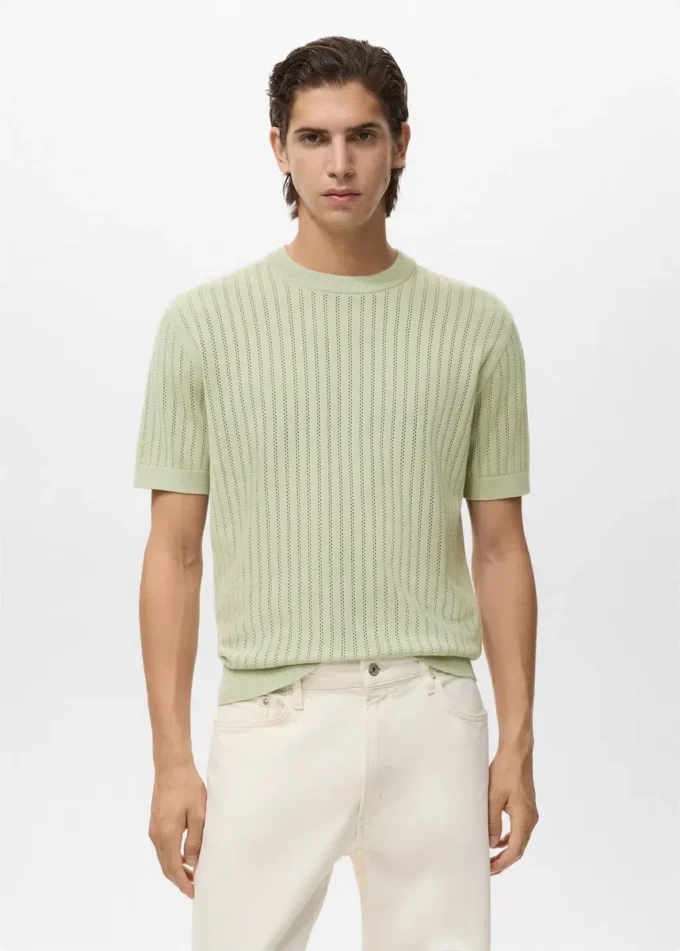 Gestreiftes Baumwoll-T-Shirt mit Lochmuster Gestreiftes Baumwoll-T-Shirt mit Lochmuster