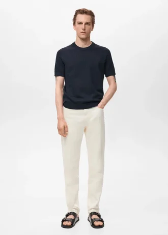 Gestreiftes Baumwoll-T-Shirt mit Lochmuster