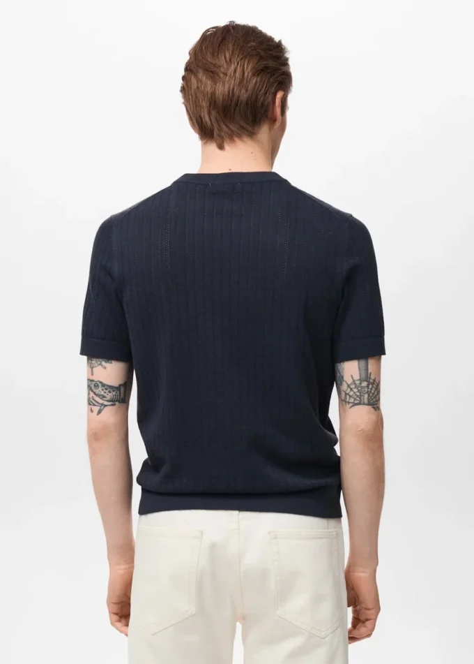 Gestreiftes Baumwoll-T-Shirt mit Lochmuster Gestreiftes Baumwoll-T-Shirt mit Lochmuster