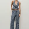 Gestreiftes Crossover-Oberteil aus Denim Gestreiftes Crossover-Oberteil aus Denim