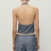 Gestreiftes Crossover-Oberteil aus Denim Gestreiftes Crossover-Oberteil aus Denim