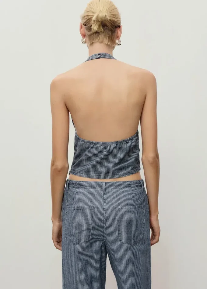 Gestreiftes Crossover-Oberteil aus Denim Gestreiftes Crossover-Oberteil aus Denim