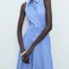 Gestreiftes Hemdkleid aus Leinenmischung Gestreiftes Hemdkleid aus Leinenmischung