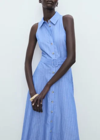 Gestreiftes Hemdkleid aus Leinenmischung Gestreiftes Hemdkleid aus Leinenmischung