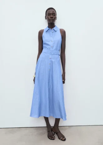 Gestreiftes Hemdkleid aus Leinenmischung Gestreiftes Hemdkleid aus Leinenmischung