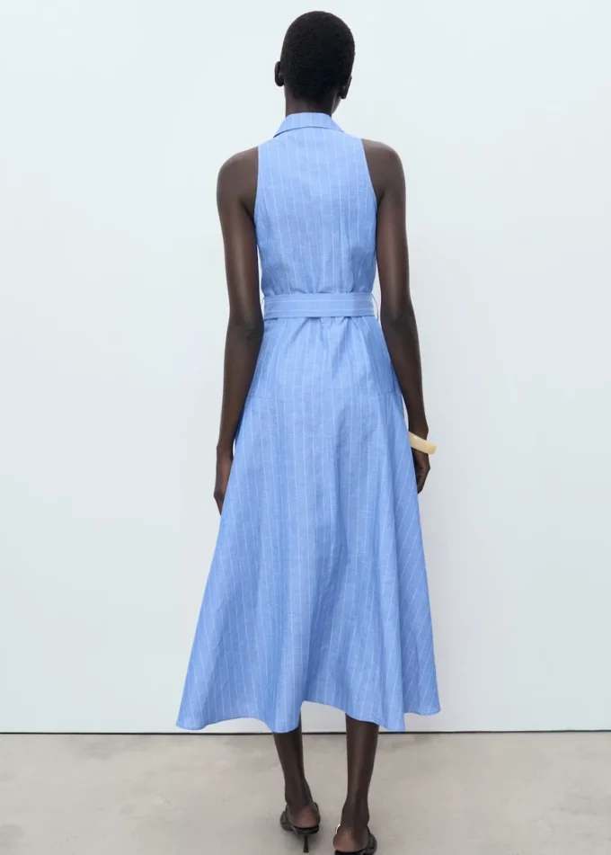 Gestreiftes Hemdkleid aus Leinenmischung Gestreiftes Hemdkleid aus Leinenmischung