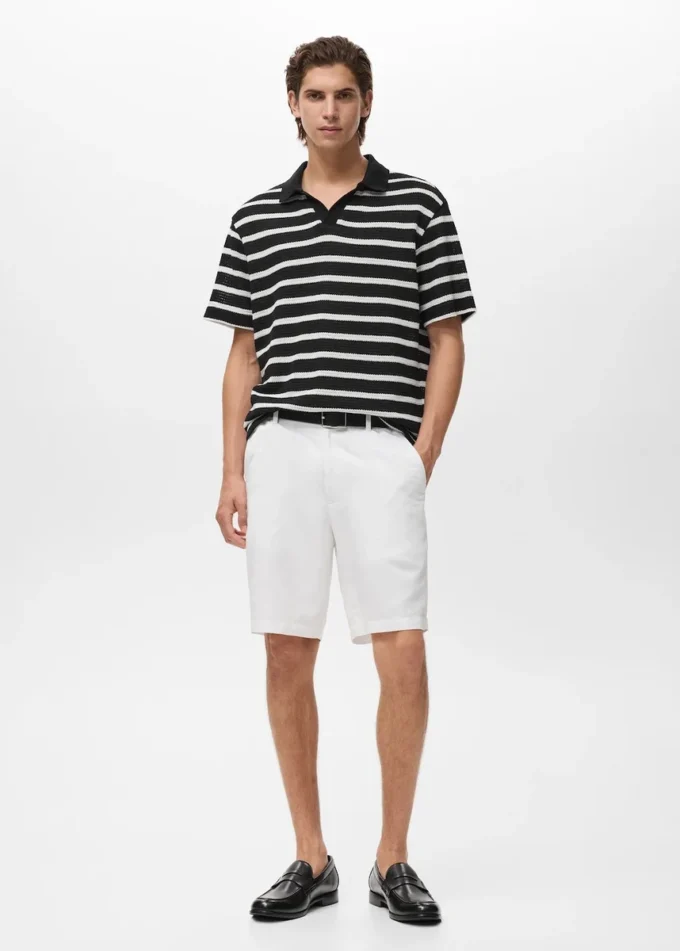 Gestreiftes Polohemd aus geflochtenem Strick Gestreiftes Polohemd aus geflochtenem Strick
