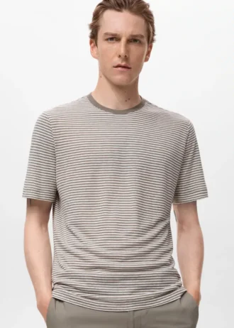 Gestreiftes, schmal geschnittenes Leinen-T-Shirt