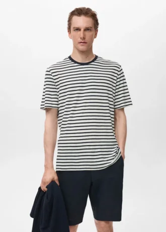 Gestreiftes, schmal geschnittenes Leinen-T-Shirt