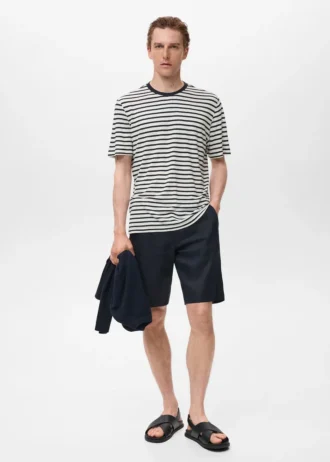 Gestreiftes, schmal geschnittenes Leinen-T-Shirt