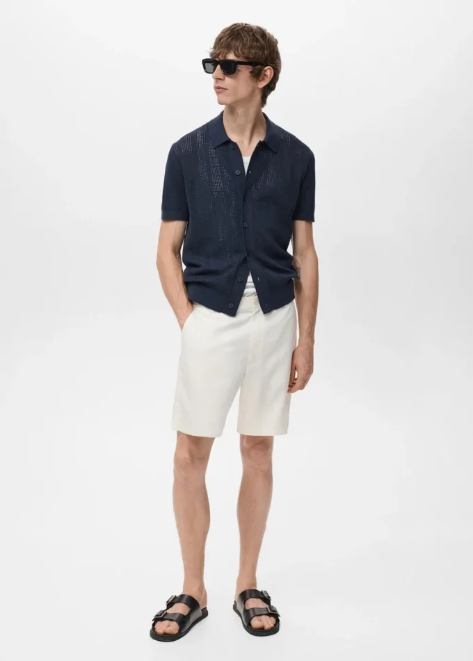 Gestreiftes Strickhemd mit Spitzenmuster Gestreiftes Strickhemd mit Spitzenmuster
