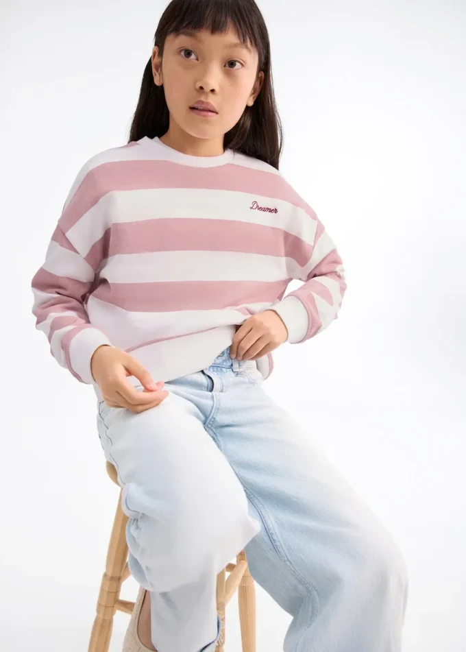 Gestreiftes Sweatshirt mit Stickerei Gestreiftes Sweatshirt mit Stickerei