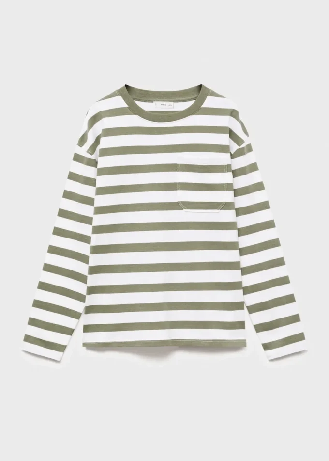Gestreiftes T-Shirt mit Brusttasche Gestreiftes T-Shirt mit Brusttasche