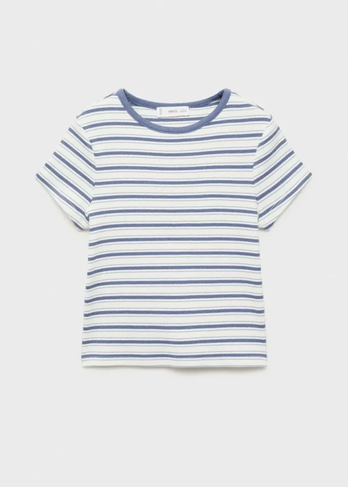 Gestreiftes T-Shirt mit kontrastierendem Kragen Gestreiftes T-Shirt mit kontrastierendem Kragen