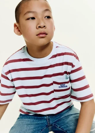 Gestreiftes T-Shirt mit Stickerei