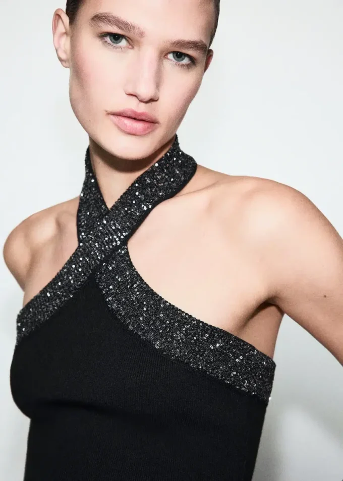 Glitzer-Top mit Neckholder-Ausschnitt Glitzer-Top mit Neckholder-Ausschnitt