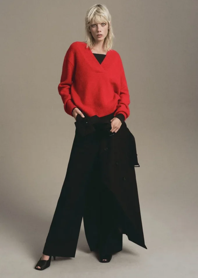Grobstrickpullover mit V-Ausschnitt