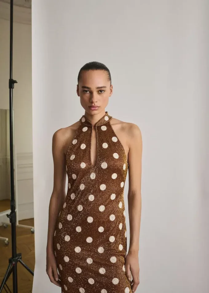 Halterkleid mit Strass-Polka-Dots