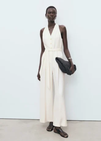Halterneck-Jumpsuit mit Gürtel