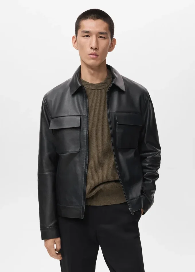 Jacke aus 100 % Leder mit Taschen Jacke aus 100 % Leder mit Taschen